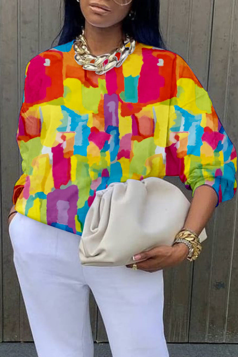 European And American Long Sleeve Round Neck Abstract Style Sweater