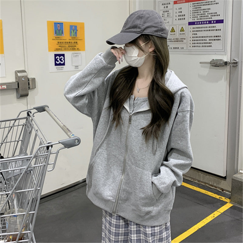 Hooded Loose All-matching Zipper Cardigan Sweater