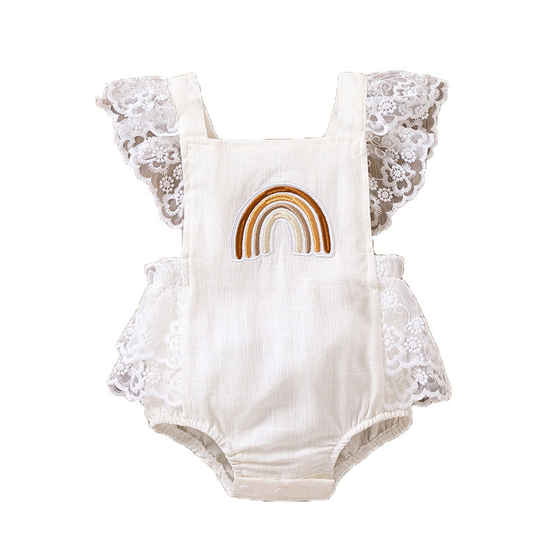 Children's Baby Rainbow Embroidered Lace Onesie
