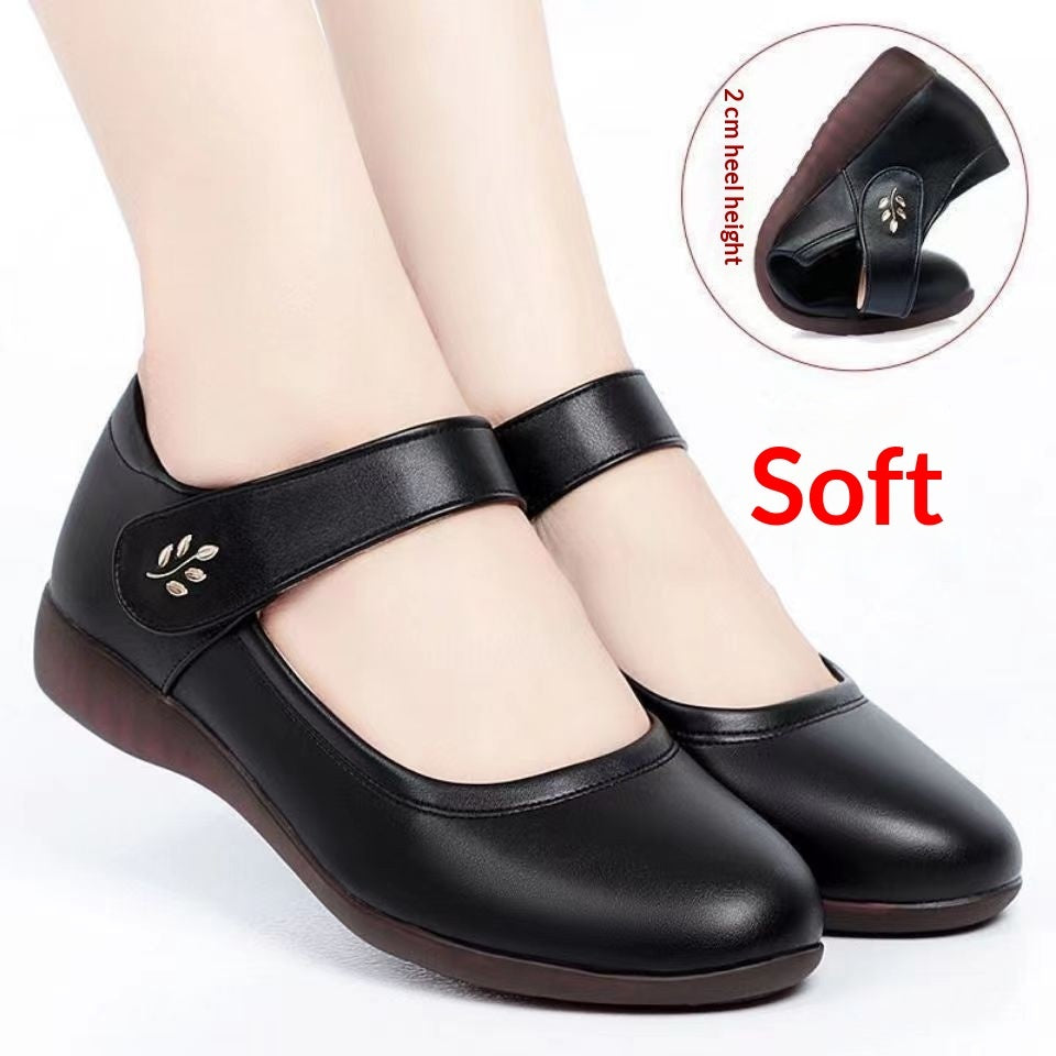 Womens Softsoled Peeptoe Leather Shoes With A Single Strap