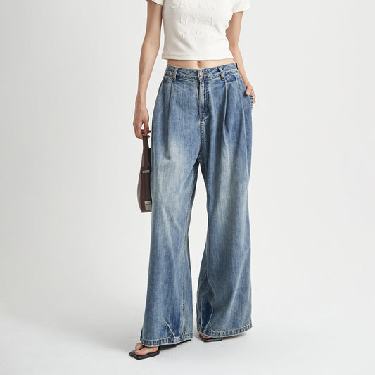 Loose Washed-out Jeans Women's High Waist