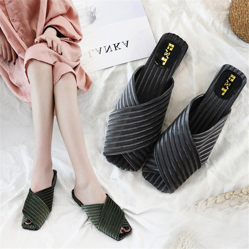 Summer New Style Korean Fashion Low Heel Sandals And Slippers