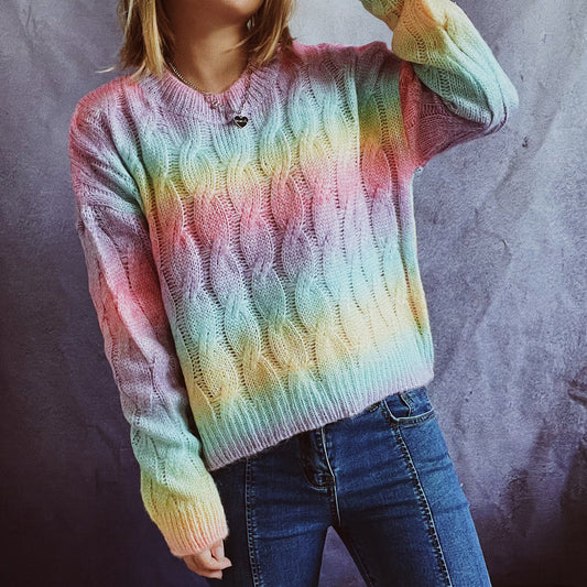New Lightweight Rainbow Short Knitted Sweater For Women