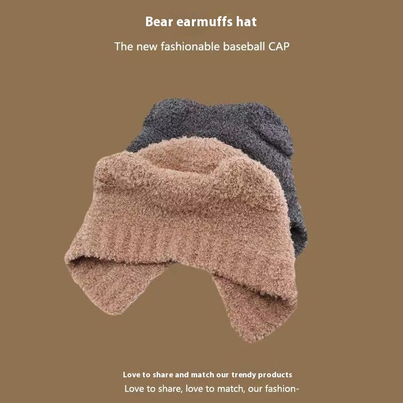 Bear Knitted Hat Cute Wool Keep Warm Makes Face Look Smaller