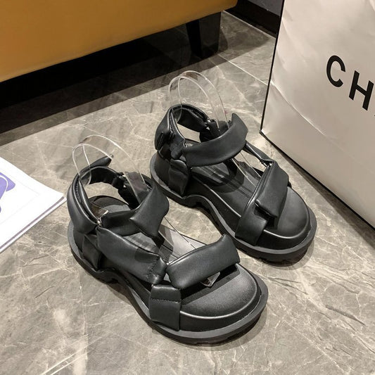 Velcro Sponge Cake Platform Roman Shoes Women South Korea East