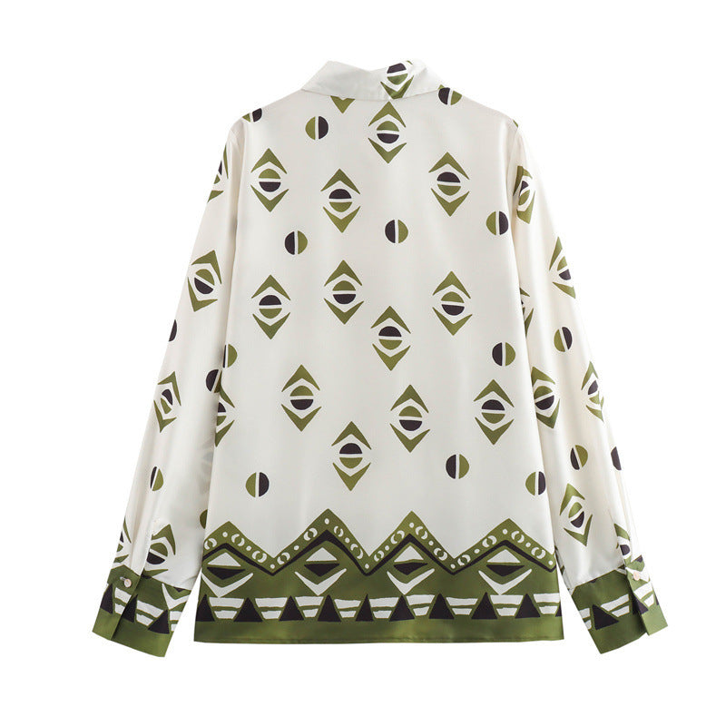 Summer New European And American Style Silk Satin Texture Positioning Printed Shirt Pants