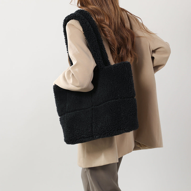 Plaid Particle Lamb Wool Shoulder Bag Korean Style