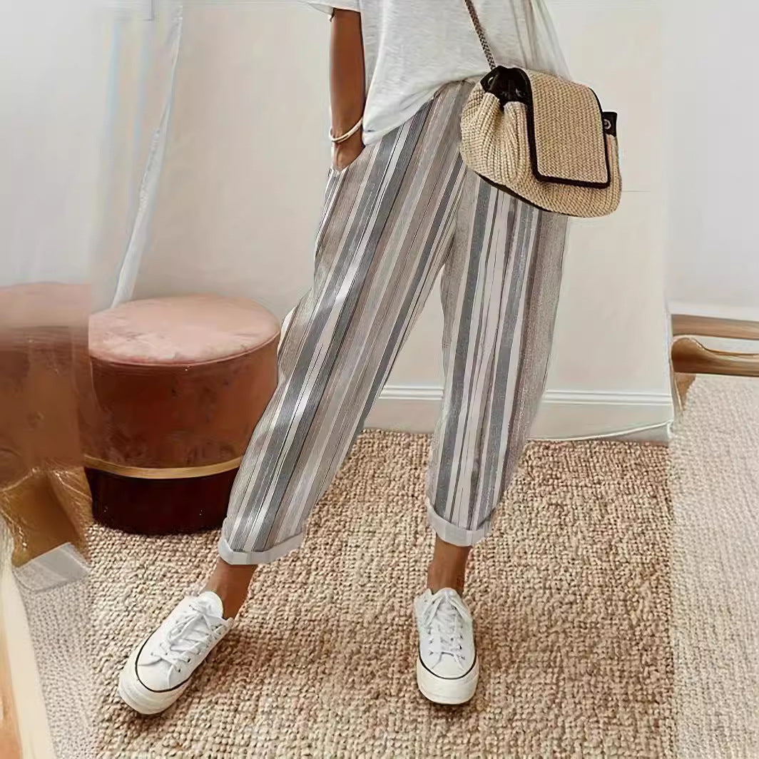 Womens Printed Striped Casual Pants