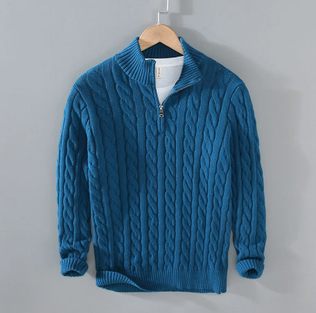 Half-high Neck Thickened Thick Needle Men's Sweater Zip Loose Pullover Knitwear