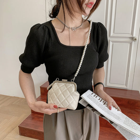 Women's Pearl Chain New Fashion Rhombus Lipstick Bag