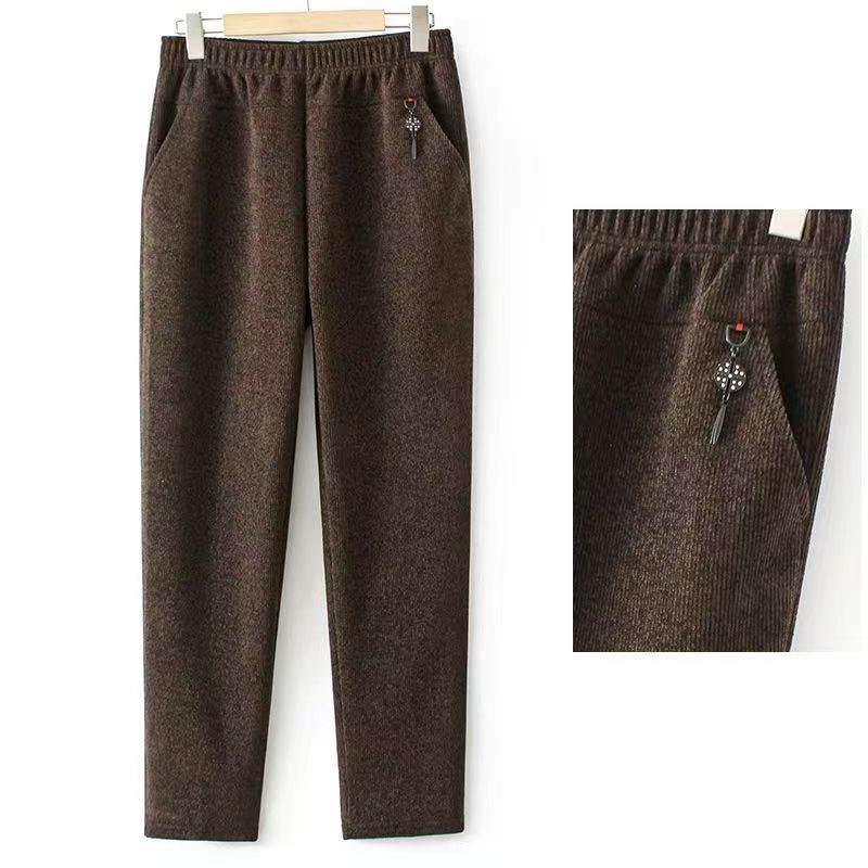 Middle Aged And Elderly Women's Plush High Waist Plus Size Loose Trousers