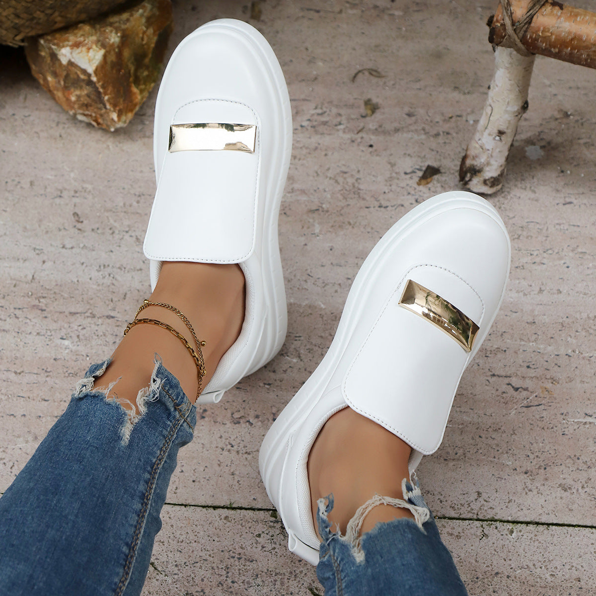 Lightweight Thick-soled Slip-on Sneakers With Velcro Closure