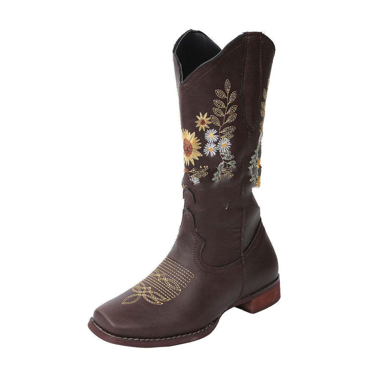Boots Flat-bottomed Large Size Embroidery Sunflower