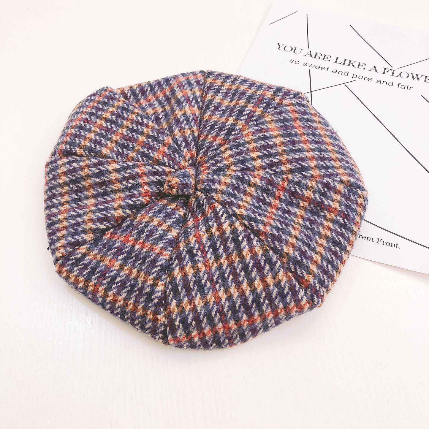 Children's Houndstooth Wool Octagon Beret