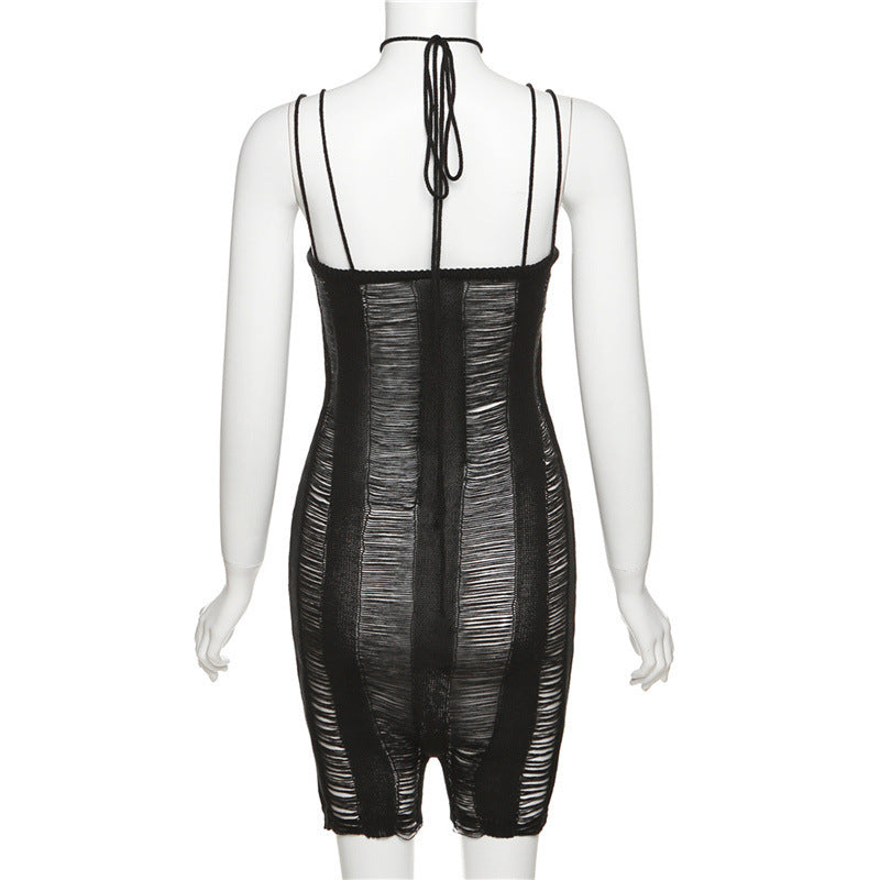 Womens Strappy Hollow-Out Sheer Jumpsuit