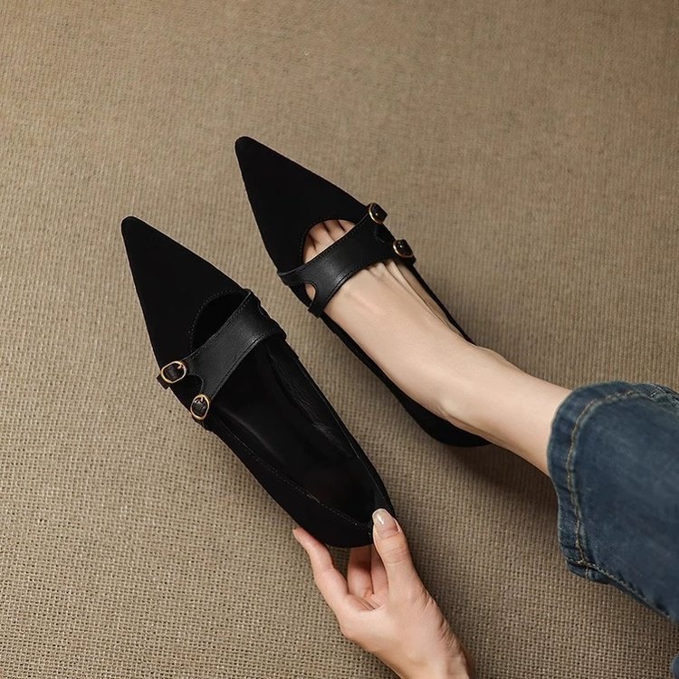 French-style Vintage Pointed-toe Low-cut Womens Flats