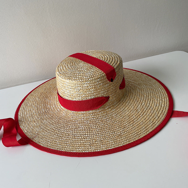 French Vintage Big Brim Strap Hat