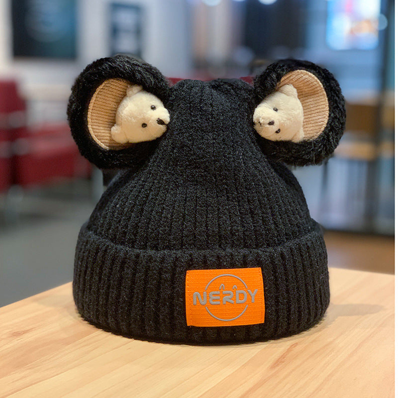 Three-dimensional Bear Woolen Women's Thickened Warm Knitted Hat