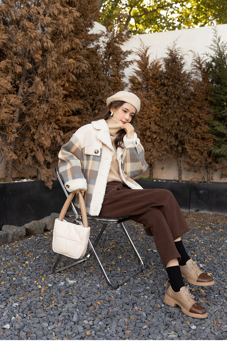 Loose Vintage Thick Woolen Stitched Lamb Wool Coat