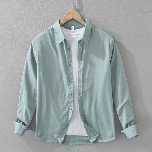 Men's Japanese Cotton Linen Long Sleeve Blouse Fashion All-matching