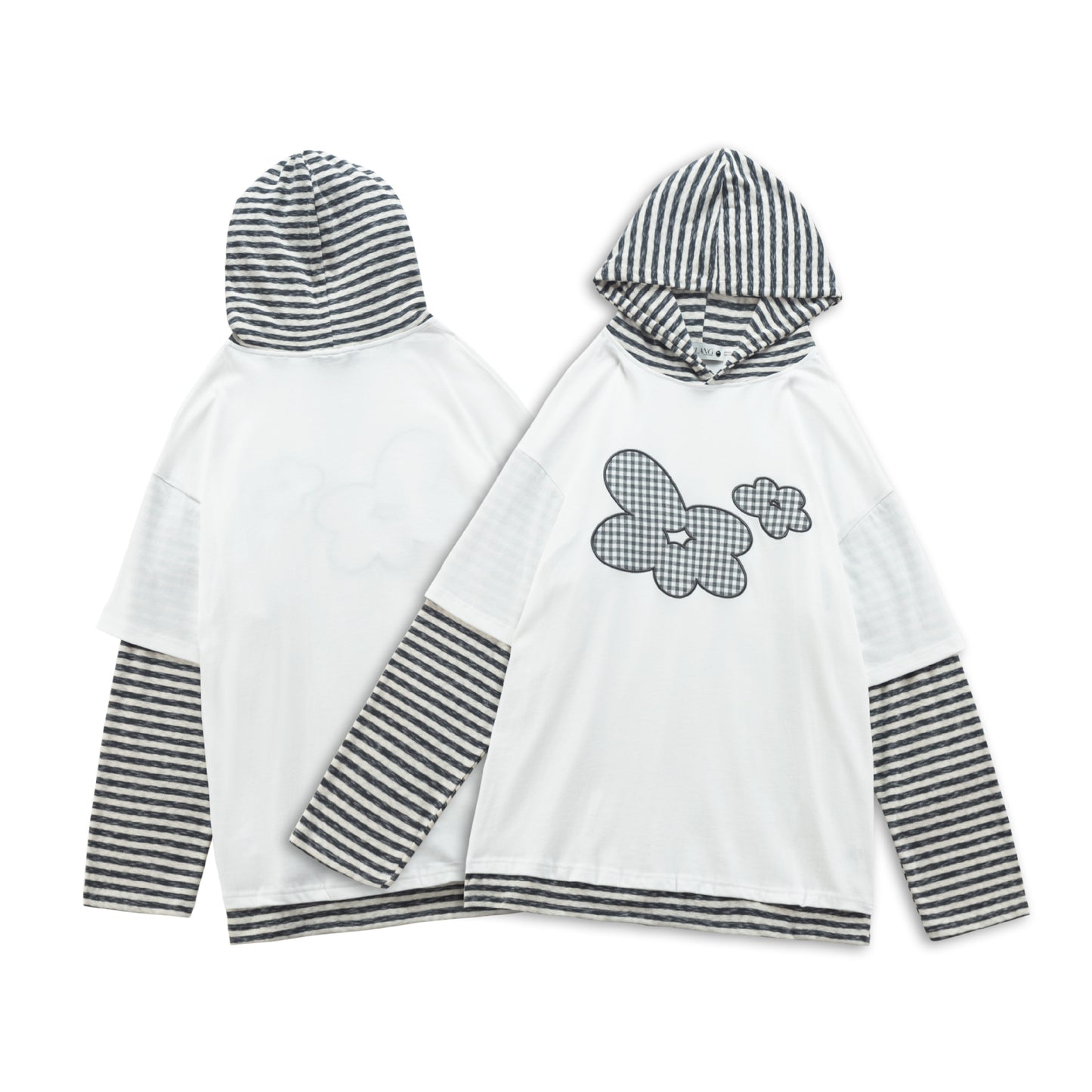 Womens Retro Long-Sleeve Striped Hoodie With Floral Embroidery