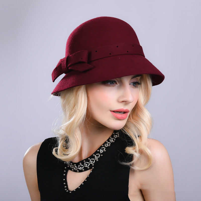 Women's Woolen Perforated Bow Top Hat