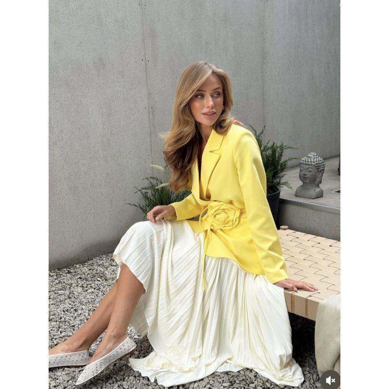 Womens Loose-Fit Lace-Up Blazer With 3D Floral Embellishments