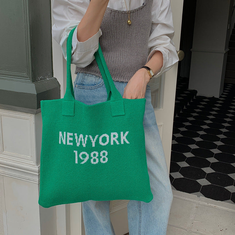 Knitted Letter Retro Trendy Wool Shoulder Bag