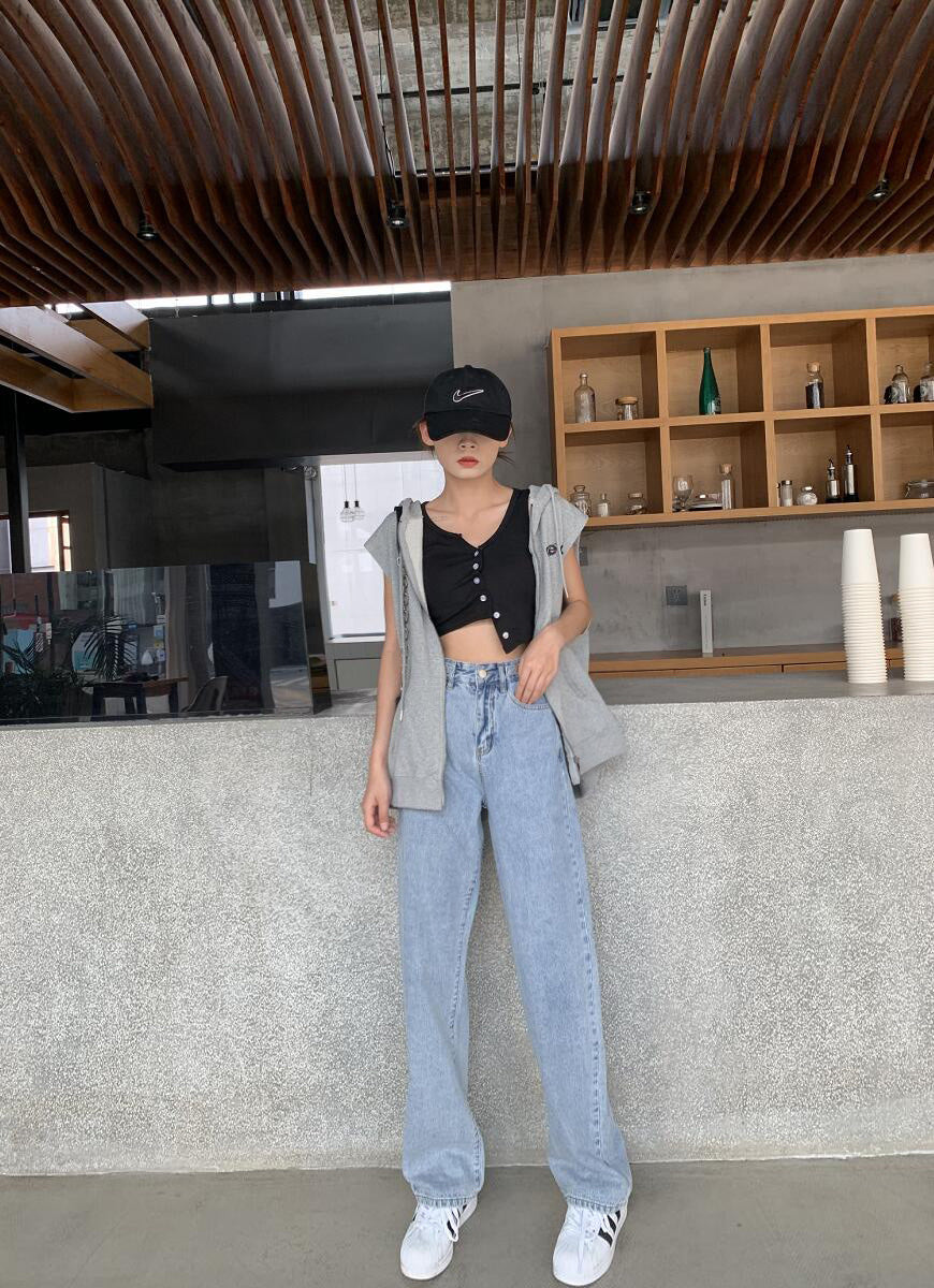 Women's Wide-leg Jeans High-waisted Straight Loose Drape Mopping Pants