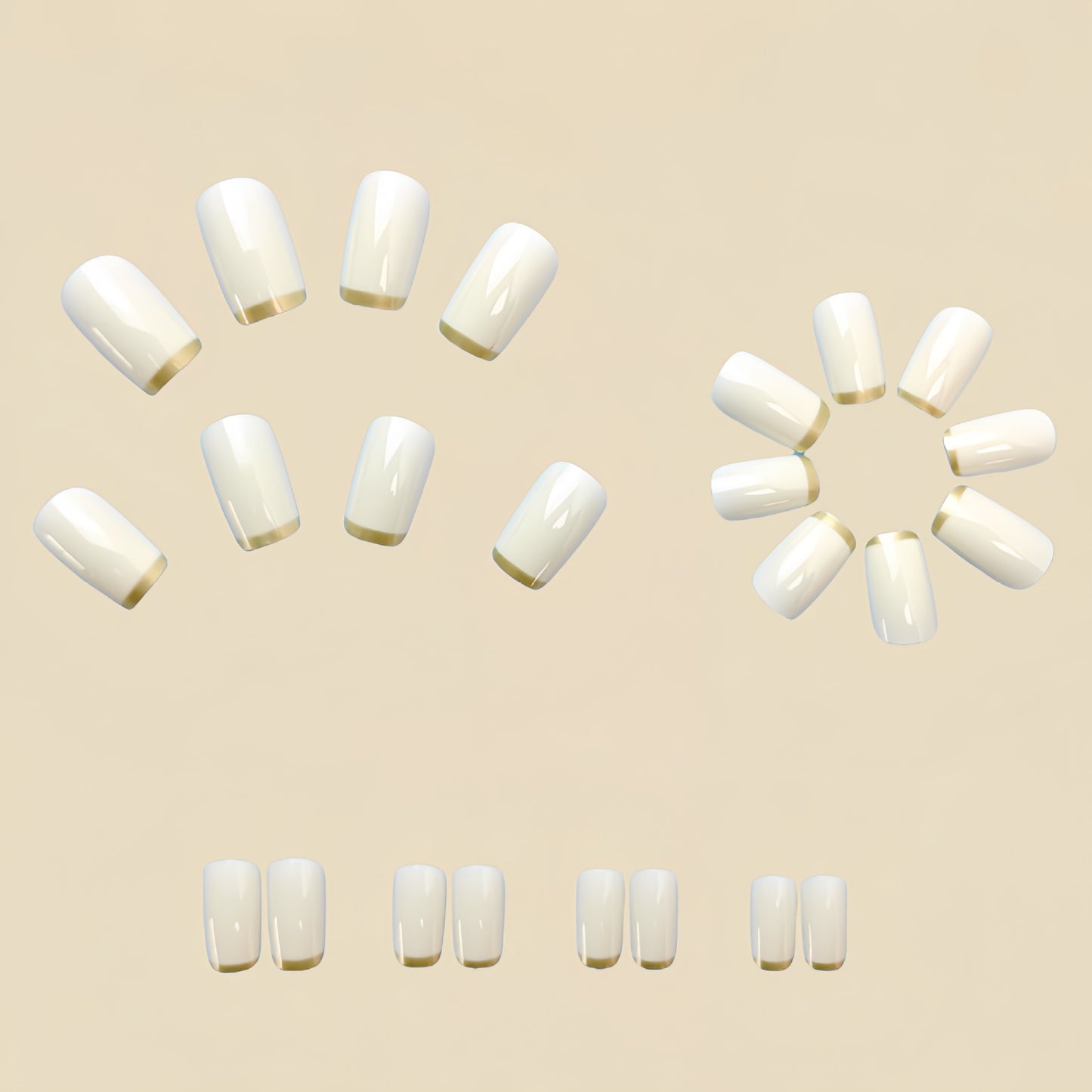 Mid-length European Square Nail Art Patch White French Golden Edge
