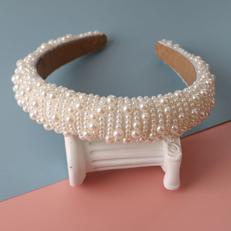 New Fashion Dinner Sponge Hand String Pearl Hairband