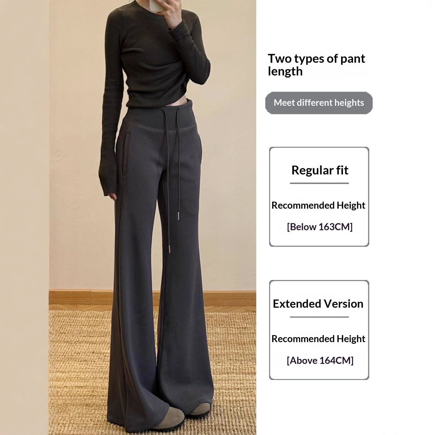 Dark Gray Flared Pants Womens High-Waisted Casual Sport Pants