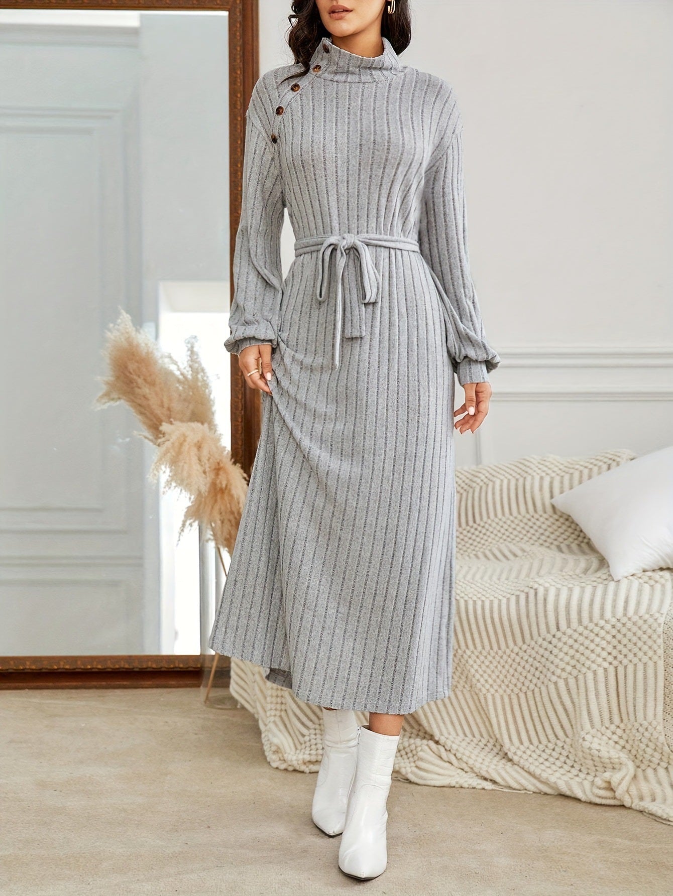 New High Neck Long Sleeve Dress