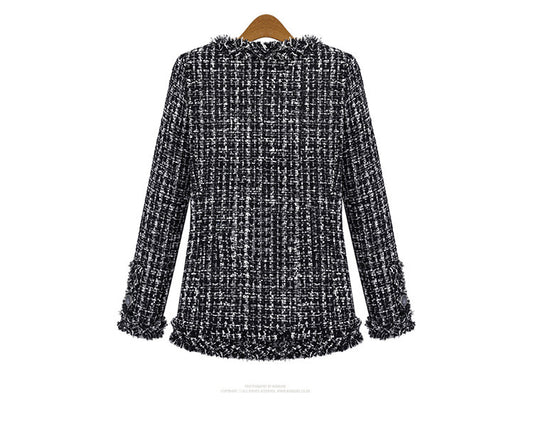 Autumn And Winter Popular Black And White Plaid Tweed Plus Size Women's Jacket