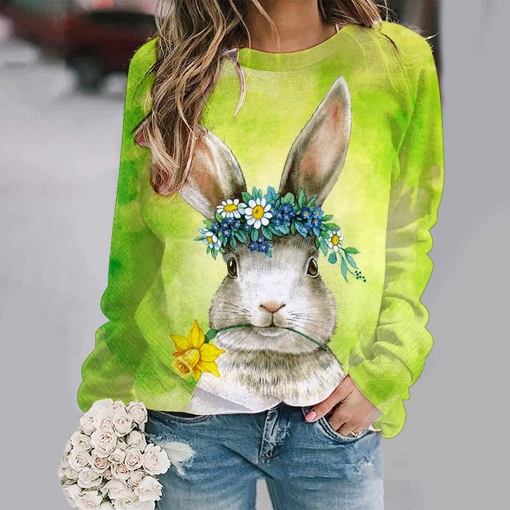 Autumn Animal Graphic Print Crew Neck Raglan Long-sleeved Top