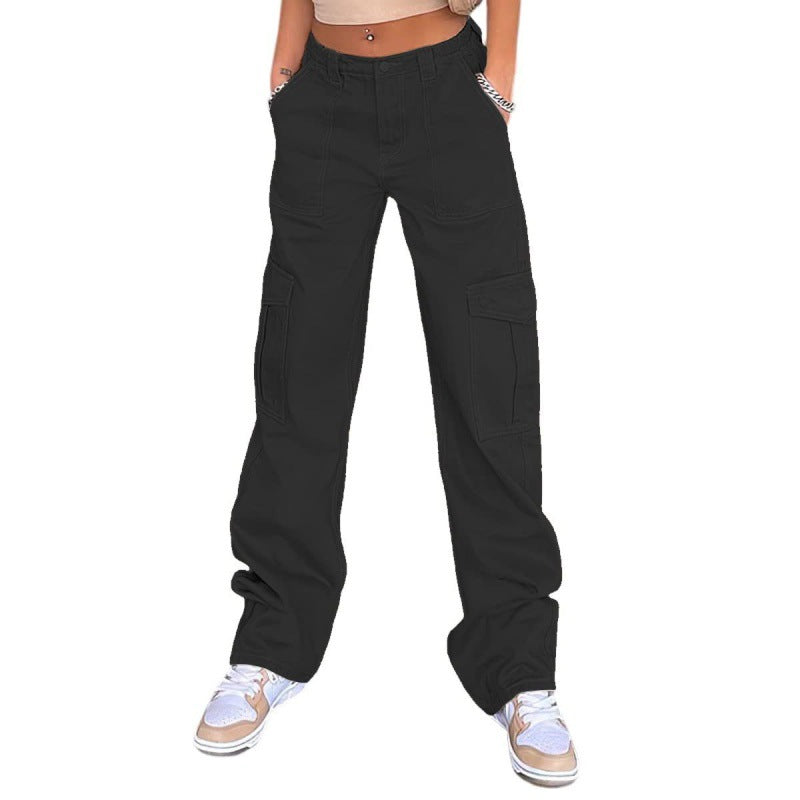 Slim-fit High Waist Elastic Waist Multi-pocket Women's Overalls