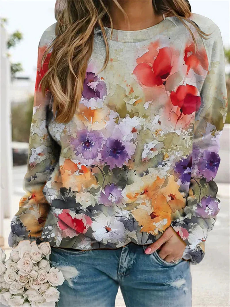 Womens Short-sleeve Printed Top With Long Sleeves