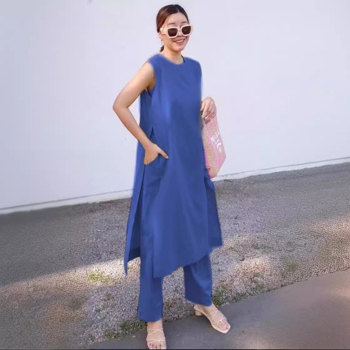 Split Pocket Casual Sleeveless Pants Pants Two-piece Suit
