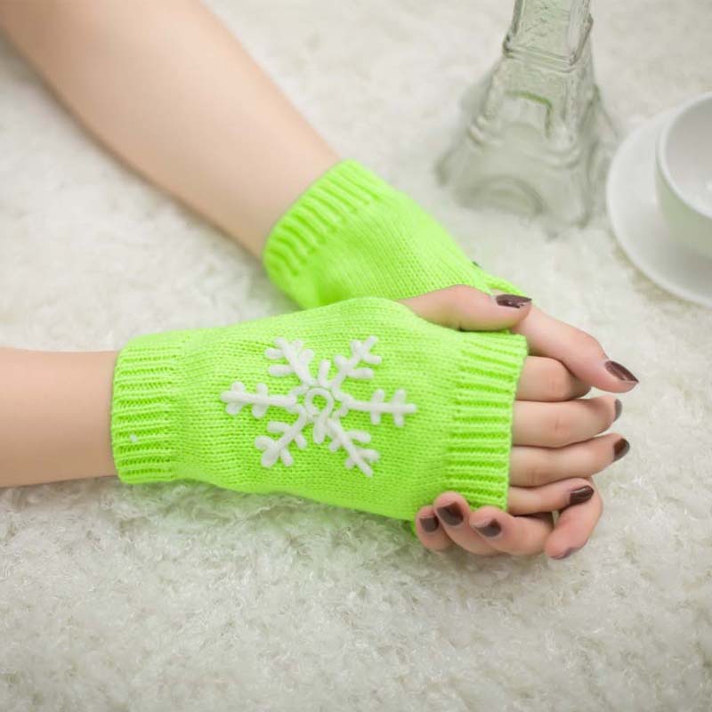 Christmas New Knitted Half Finger Embroidered Warm Gloves