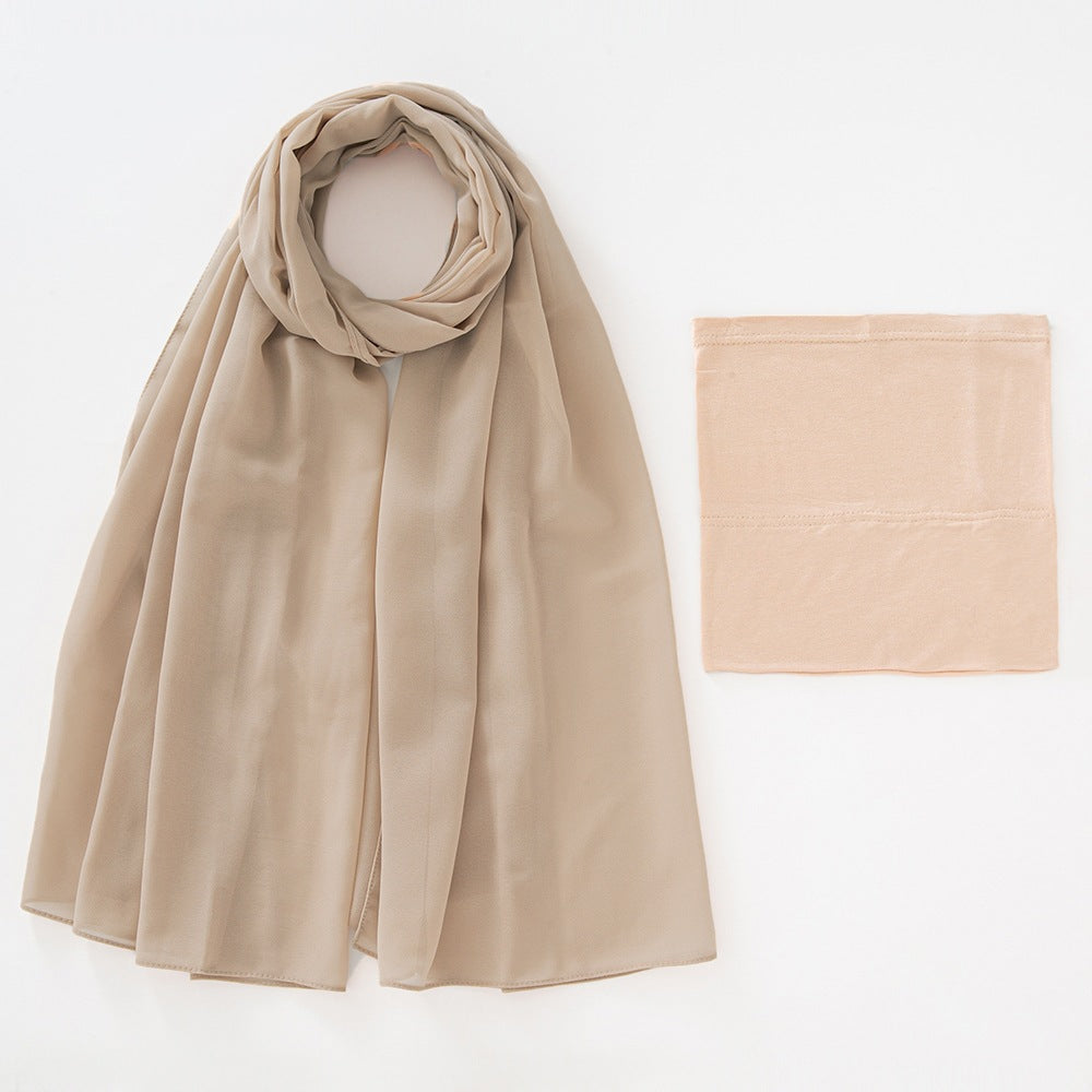 Modal Breathable Elastic Bucket Hat With Pearl Chiffon Scarf Headcloth