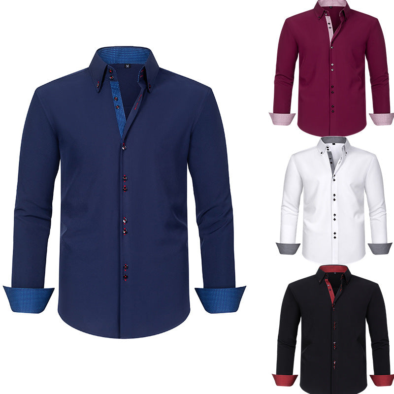 Mens Four-Way Stretch Polka-Dot Colorblock Shirt