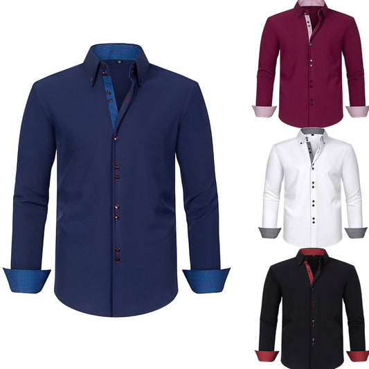 Mens Four-Way Stretch Polka-Dot Colorblock Shirt
