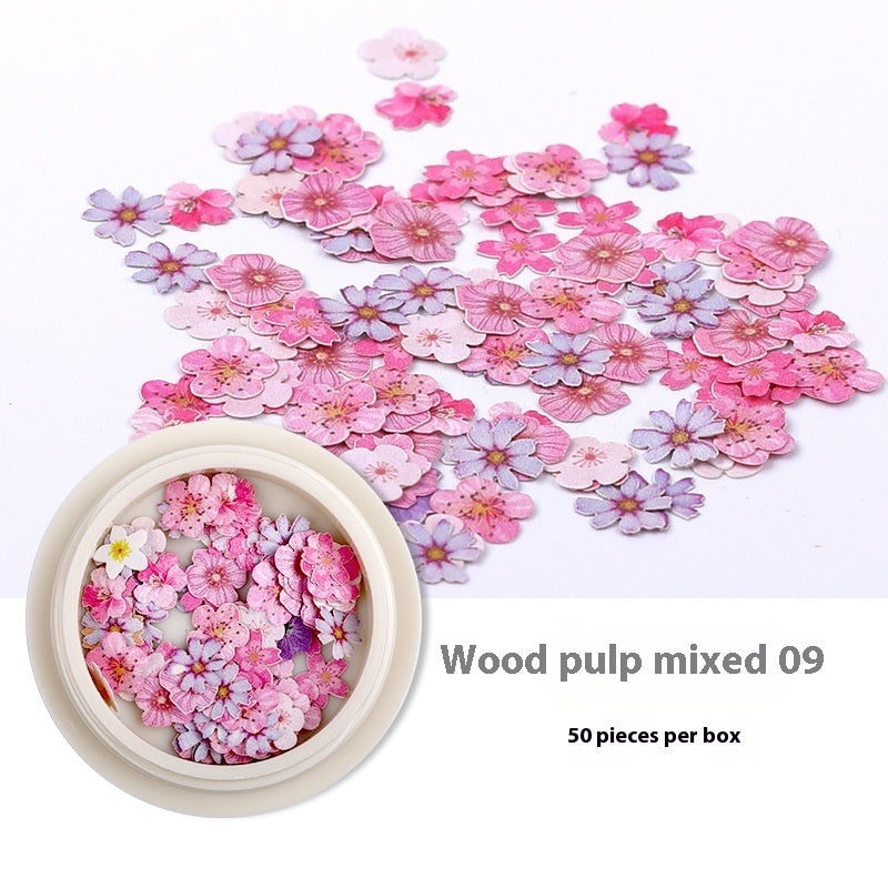 Nail Art Wood Pulp Slice Flower Mixed Nail Sticker DIY Accessories