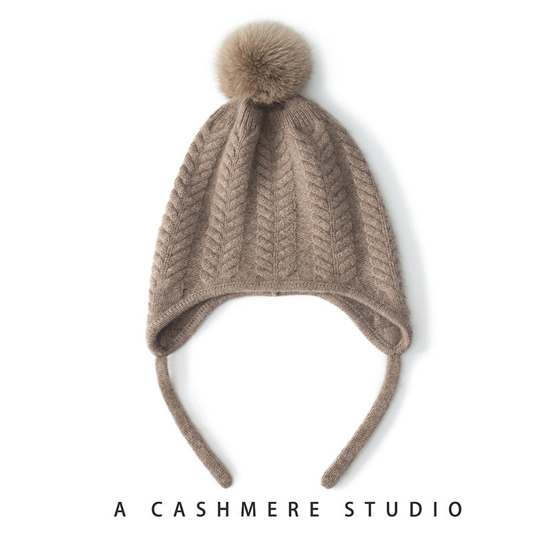 Autumn And Winter New Cashmere Ear Protection Twisted Thickened Solid Color Wool Knitted Hat