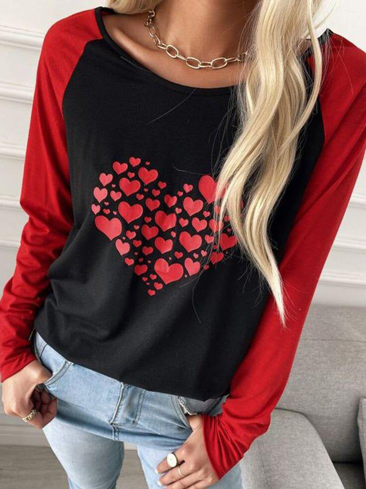Women's Fashion Love Print Round Neck Long Sleeve T-Shirt