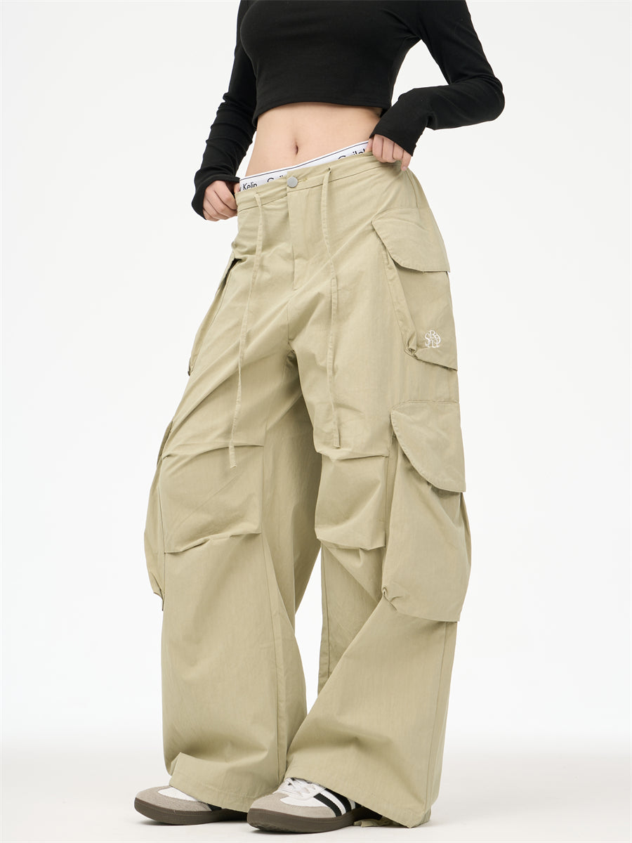 American Multi-pocket Wide-leg Overalls