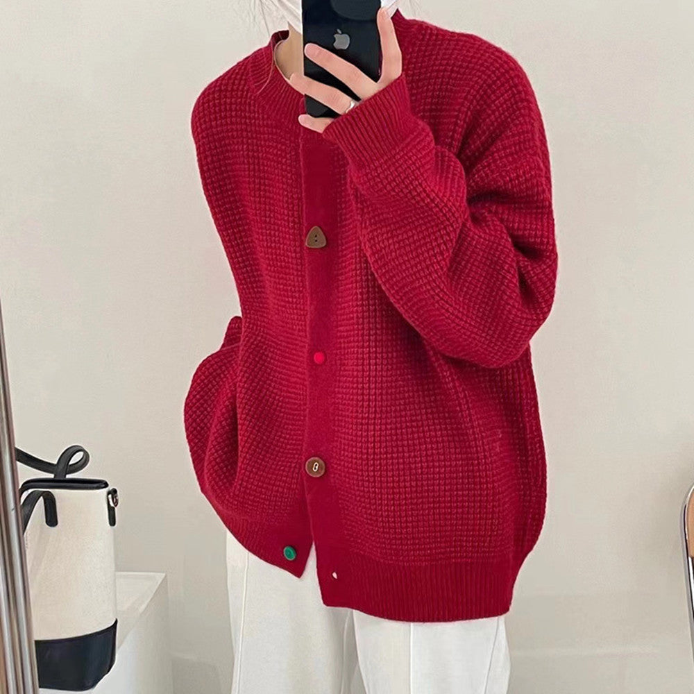 Women's Lazy And Gentle Color Button Sweater Coat