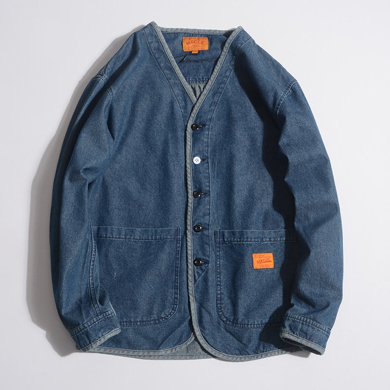 Retro Washed Denim Cardigan Jacket Men's Coat
