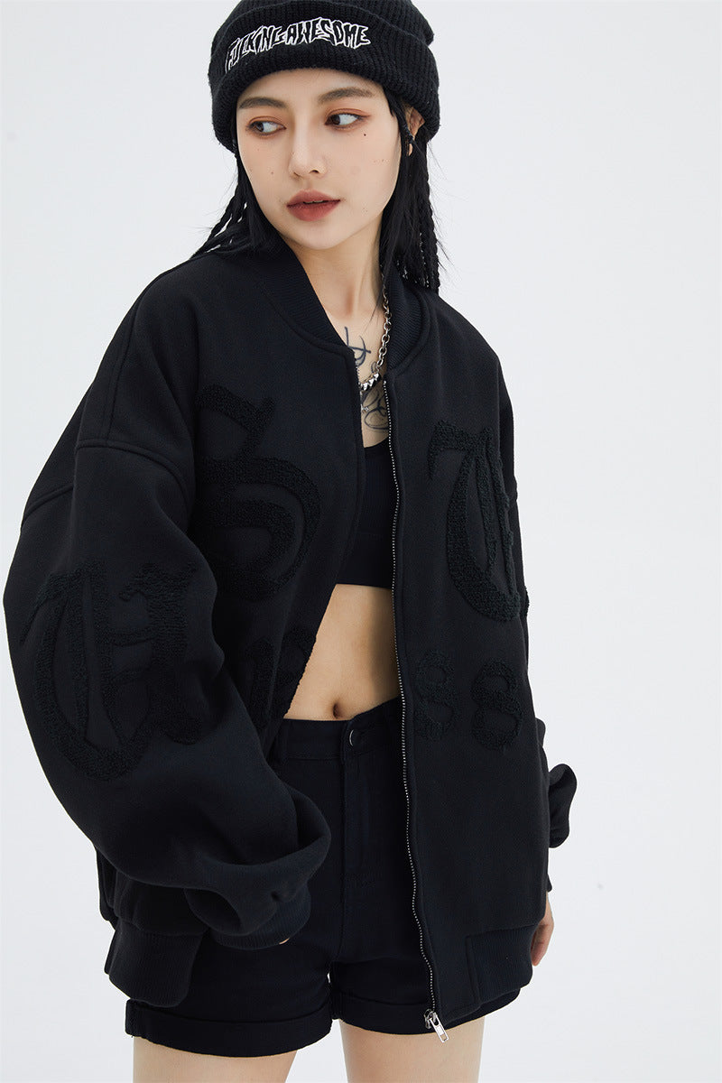 Hong Kong Style Campus Warm Design Loose Jacket