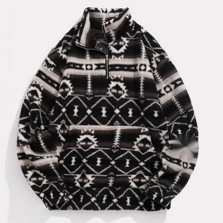 Fashionable Women's Ethnic Printed Fleece Sweater